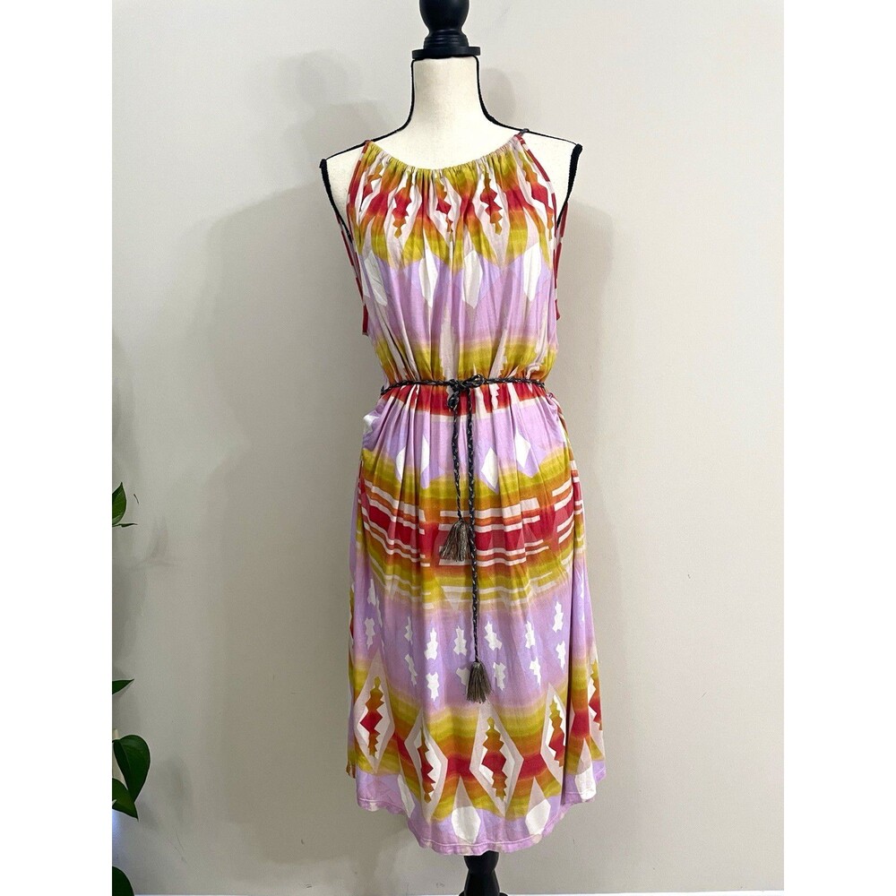 French Connection UK Style Women XL  Geometric A-Line Tassel Tie Waist Dress